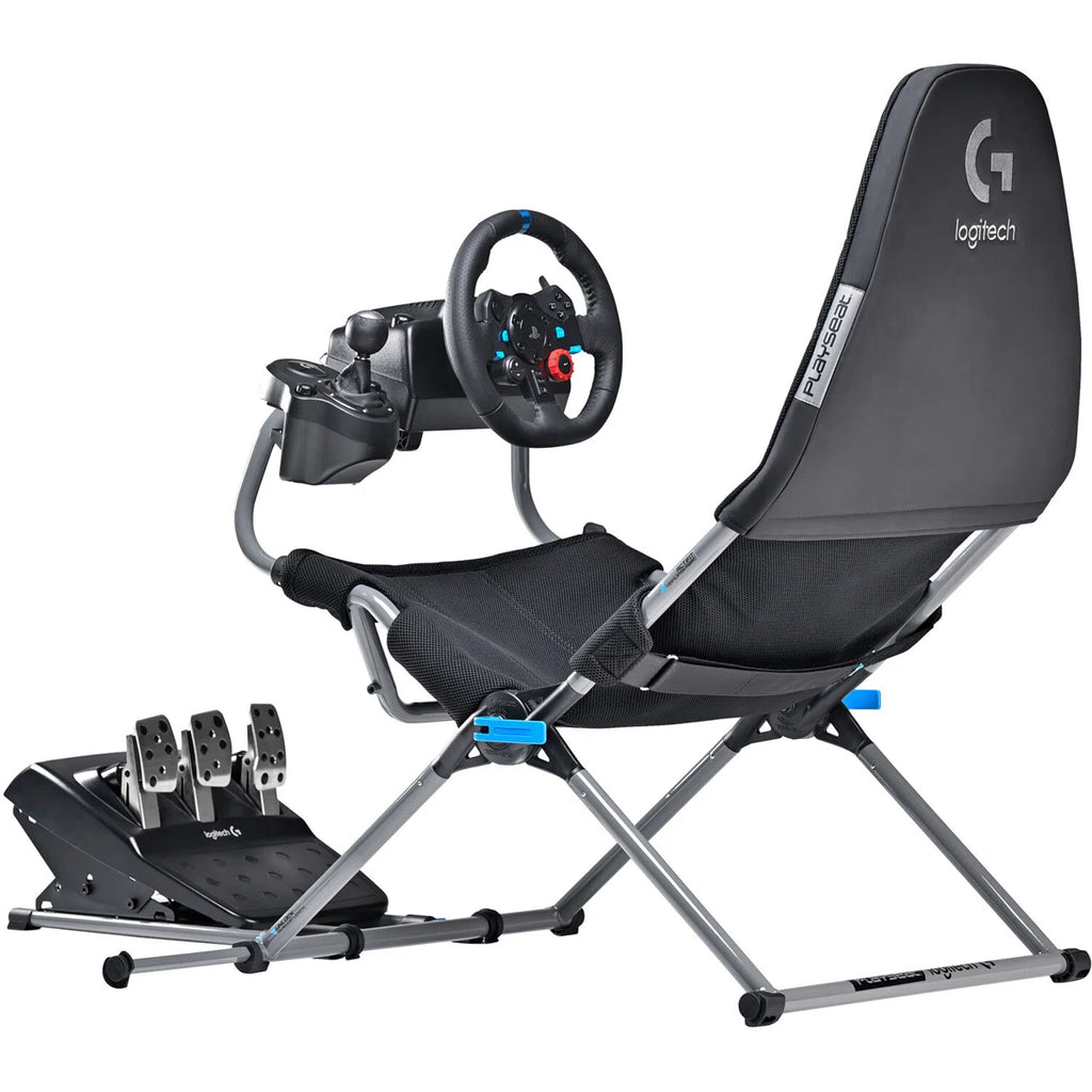 Challenge X Lightweight Carbon Quality Steel Logitech G Edition Foldable Racing Simulator Cockpit with Innovative ActiFit™ Fabric and Shifter Mount Included, Black