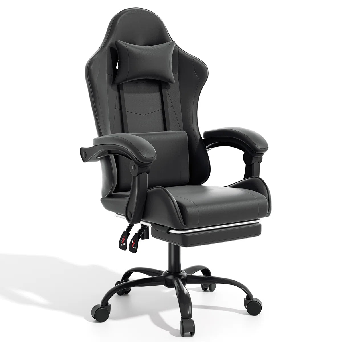Ergonomic Office Chair With 180° Recline & Extending Footrest Medium-Firm Faux Leather Computer Desk Chair With Lumbar Support