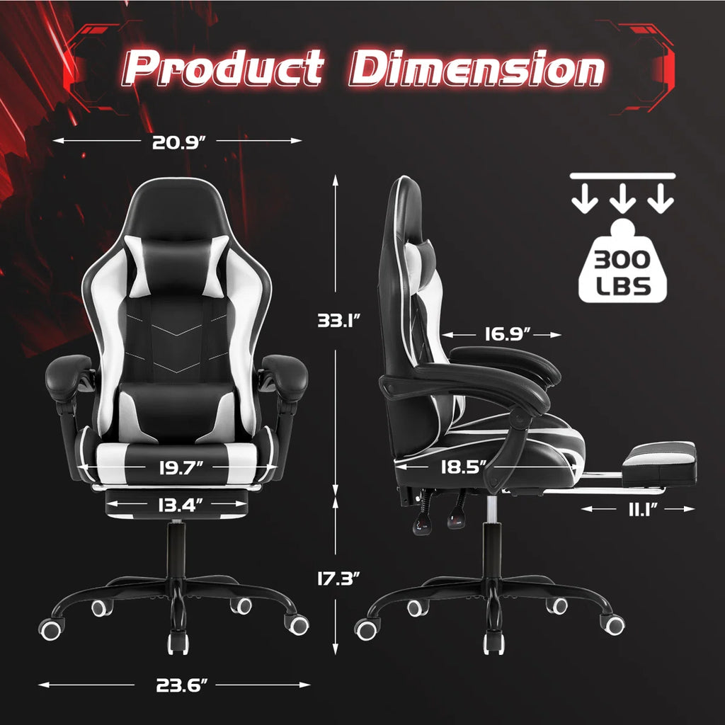 Adjustable Video Gaming Chair with Massage Swiveling PC & Racing Game Chair with Footrest