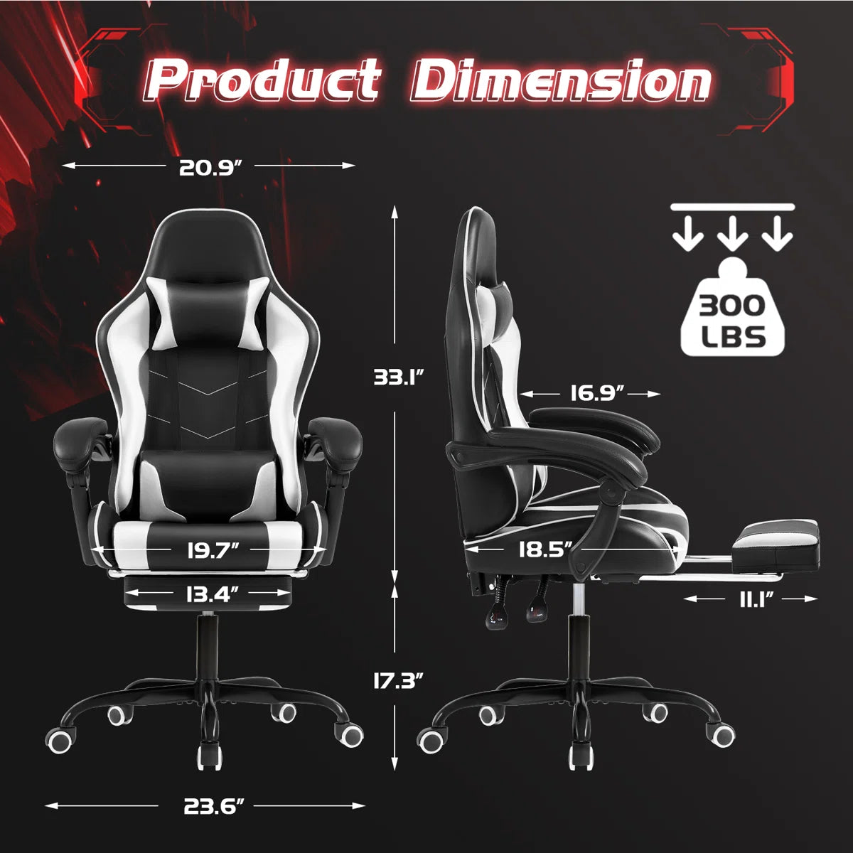 Adjustable Video Gaming Chair with Massage Swiveling PC & Racing Game Chair with Footrest