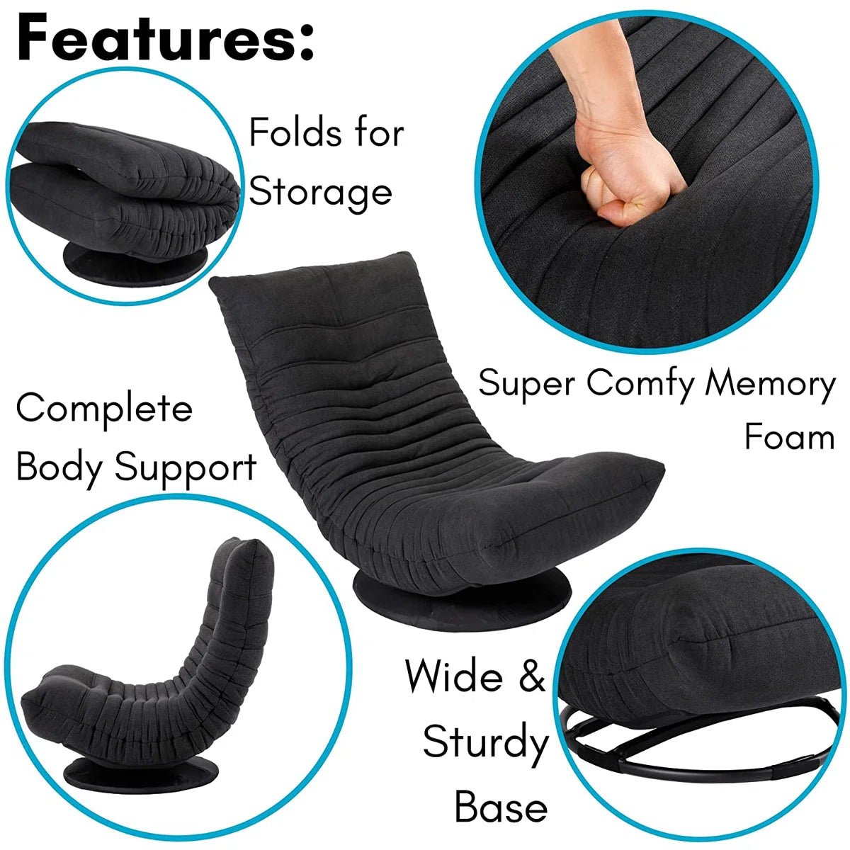 Home Reclining Swiveling Floor Game Chair in Black