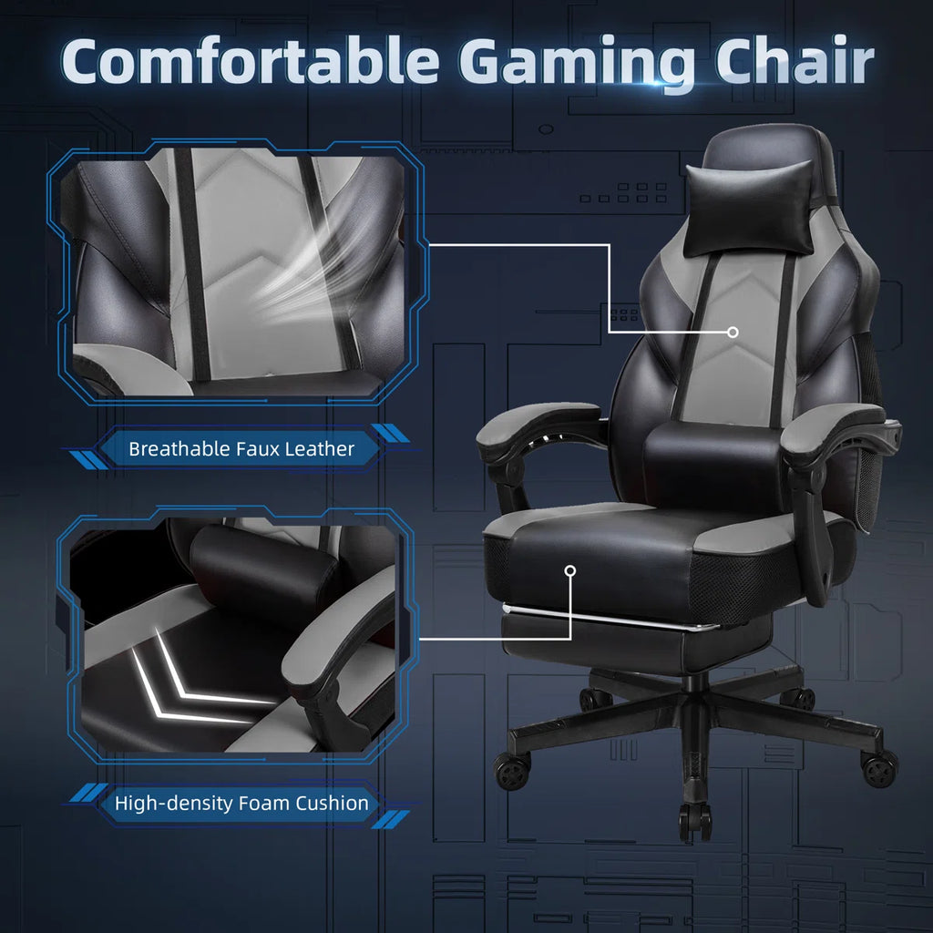 Adjustable Gaming Chair Reclining Ergonomic Swiveling PC & Racing Gaming Chair with Footrest