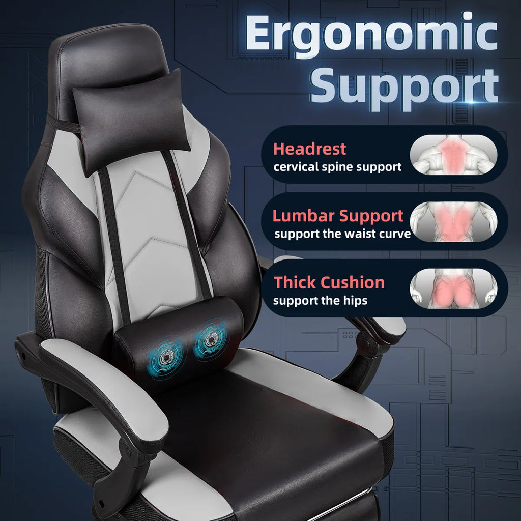 Adjustable Gaming Chair Reclining Ergonomic Swiveling PC & Racing Gaming Chair with Footrest