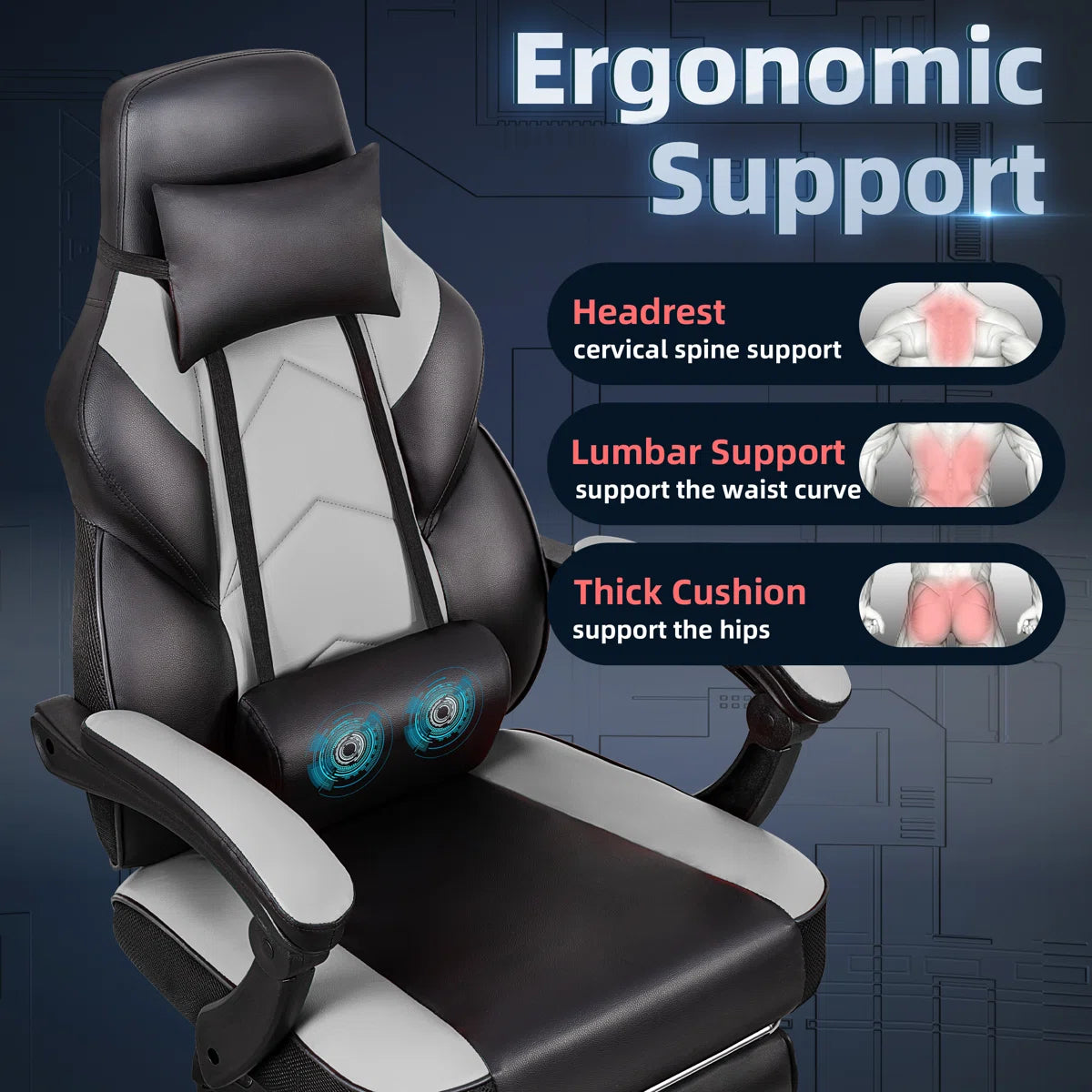 Adjustable Gaming Chair Reclining Ergonomic Swiveling PC & Racing Gaming Chair with Footrest