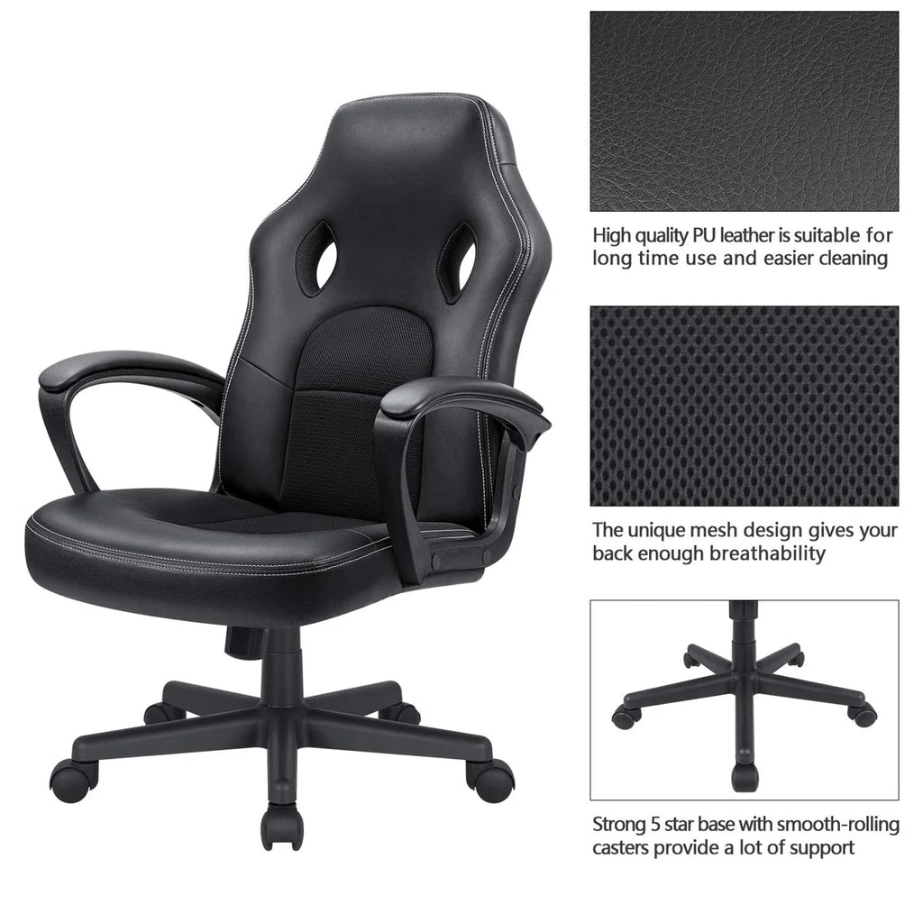 Ebern Designs Adjustable Reclining Ergonomic Faux Leather Swiveling PC & Racing Game Chair