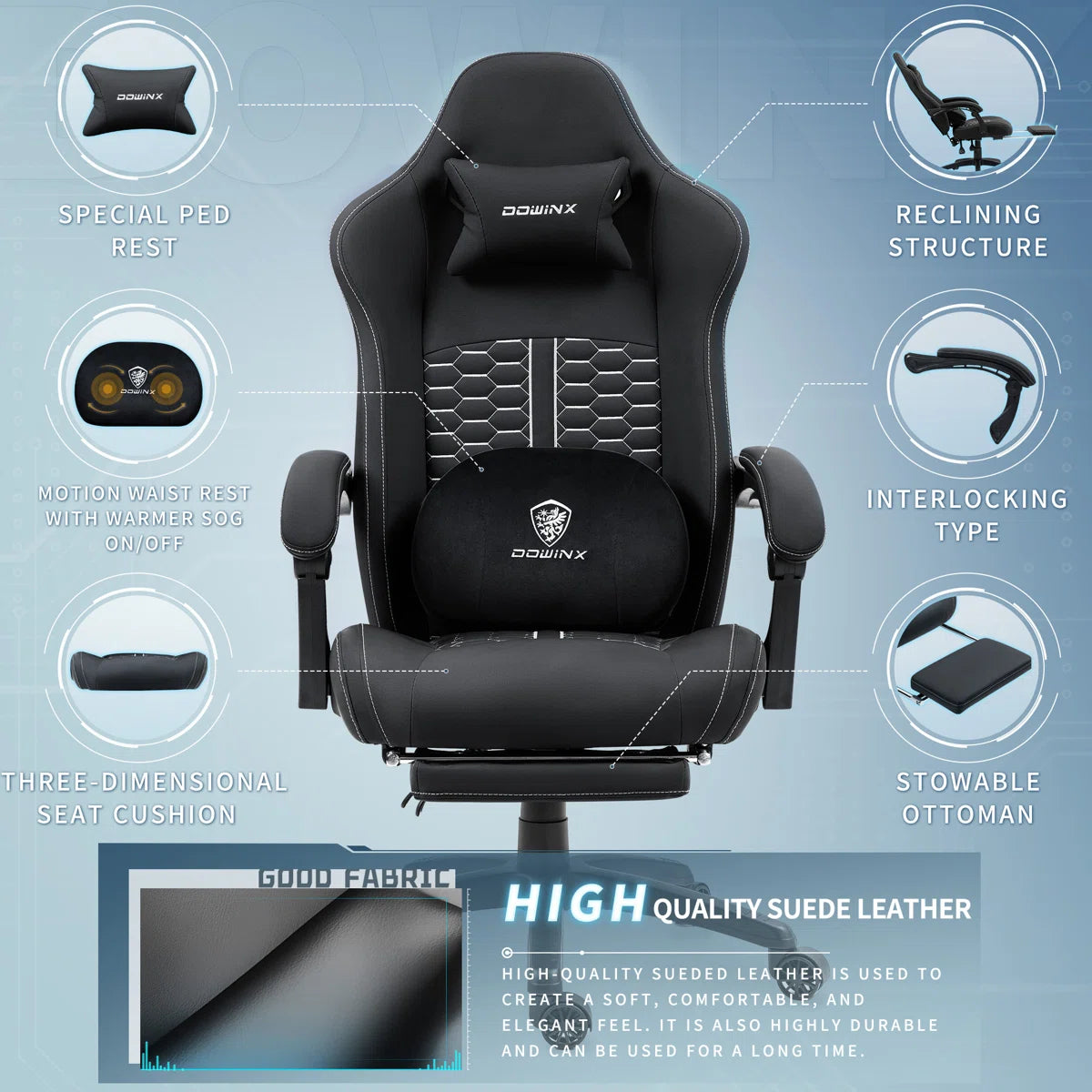 Gaming Chair with Heating Massage, Ergonomic Computer Chair for Adult, 350 Lbs